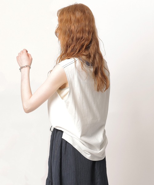 DOUBLE NAME（ダブルネーム）の「レトロロゴノースリトップス（Tシャツ/カットソー・レディース・オフホワイト/ベージュ/グリーン・FREE）」の8枚目の写真