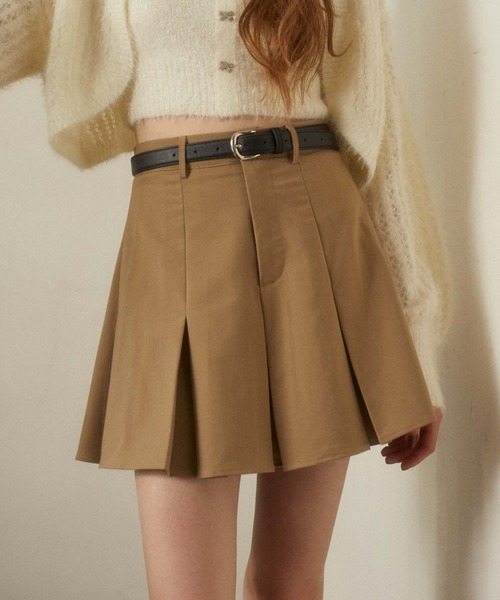 archives（アルシーヴ）の「ベルト付きボックスプリーツミニスカート（スカート・レディース・アイボリー/ベージュ/ブラック/ピンクベージュ・MEDIUM）」の3枚目の写真
