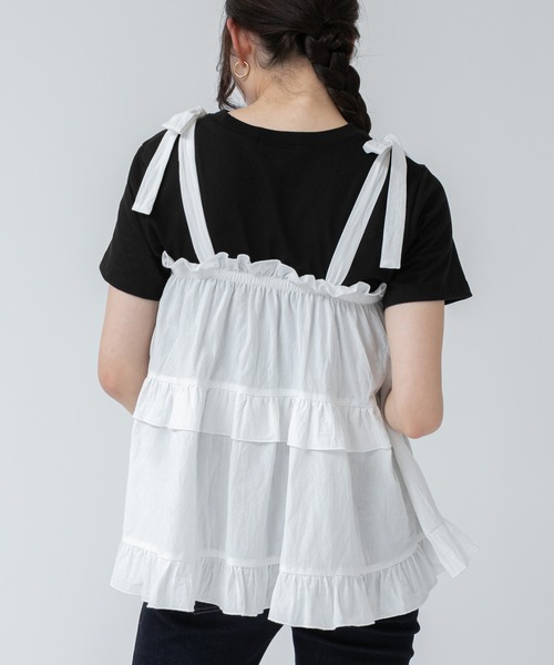 バーバリー　ティアードキャミソール　フリルキャミソール　肩ヒモノバチェック　黒 HEILIS（ヘイリス）の「肩リボンティアードフリルキャミソール