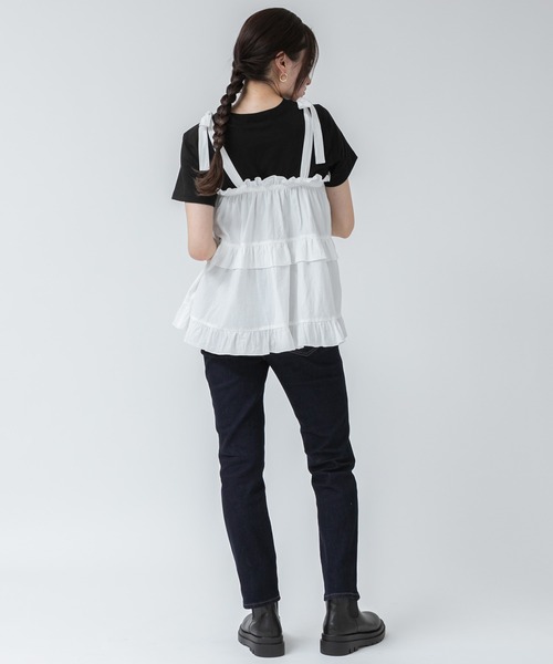 HEILIS(ヘイリス)の「肩リボンティアードフリルキャミソール/【新色追加】春服 夏服 ガーリー ビスチェ レイヤード フレンチ チェック マルチチェック ノースリーブ ミドル丈 レッド バレエコア バックシャン 韓国 ブラック ホワイト 無地 黒 白(その他トップス・レディース・レッド/ホワイト系その他/ブラック/オフホワイト・FREE)」の9枚目の写真