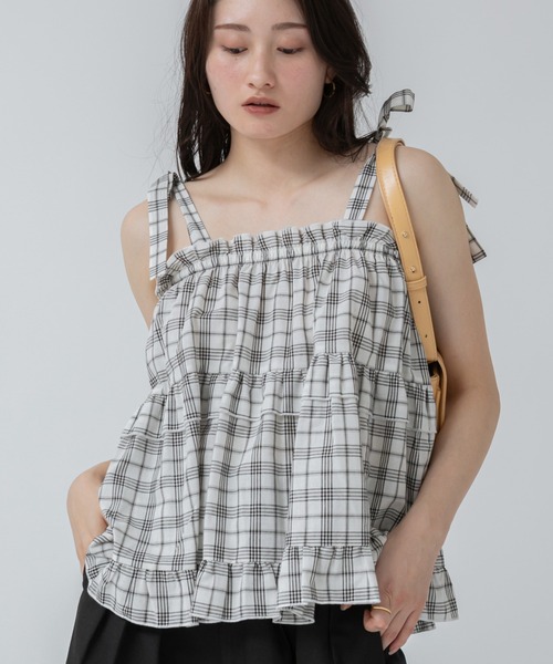 【美品】コーデ売り♡フリルノースリーブトップス＆チュール 肩リボンキャミ 美品】コーデ売り♡フリルノースリーブトップス＆チュール 肩