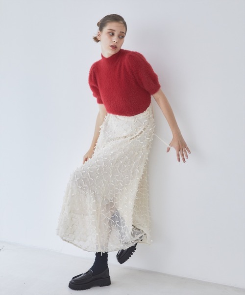 REDYAZEL（レディアゼル）の「フェザーライク半袖ニットプルオーバー（ニット/セーター・レディース・レッド/ブラック/オフホワイト・FREE）」の12枚目の写真