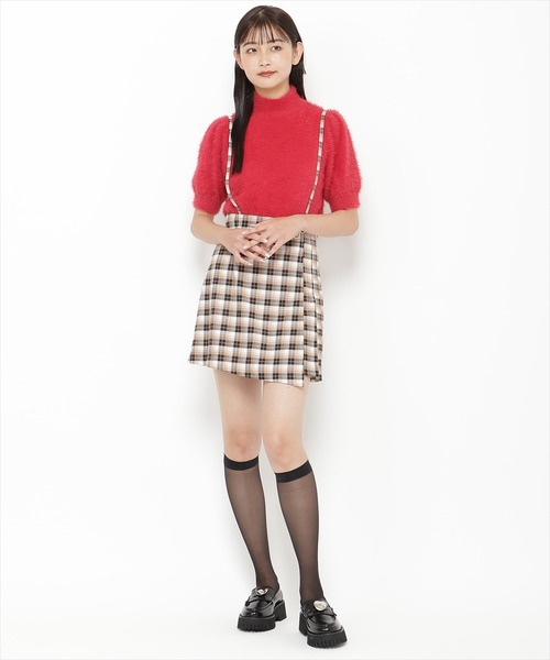 REDYAZEL（レディアゼル）の「フェザーライク半袖ニットプルオーバー（ニット/セーター・レディース・レッド/ブラック/オフホワイト・FREE）」の7枚目の写真