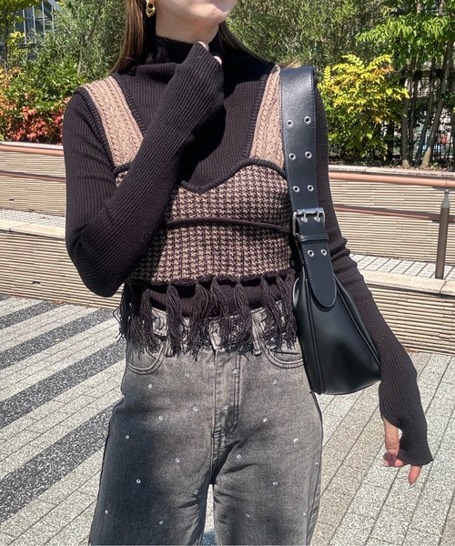 y/m by misato（イムバイミサト）の「サムホールリブプチハイネックトップス（ニット/セーター・レディース・アイボリー/ブラック/杢グレー/オレンジ・FREE）」の15枚目の写真