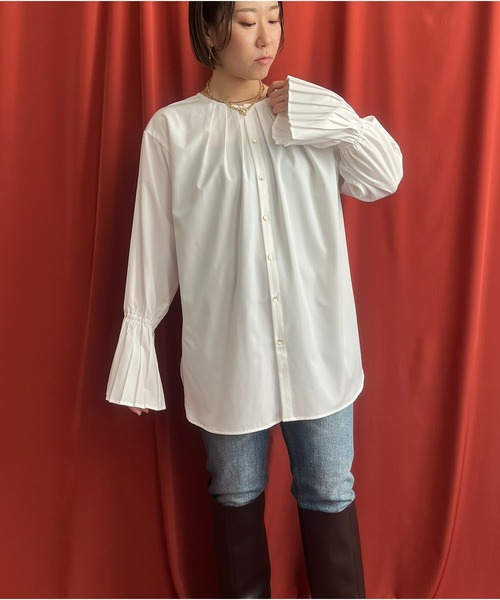 LHELBIE（レルビエ）の「プリーツカフス2WAYシャツ（シャツ/ブラウス・レディース・ブラック/オフホワイト・M）」の3枚目の写真