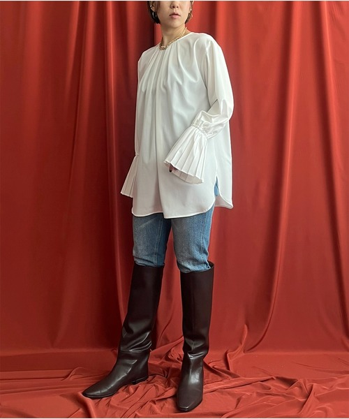 LHELBIE（レルビエ）の「プリーツカフス2WAYシャツ（シャツ/ブラウス・レディース・ブラック/オフホワイト・M）」の6枚目の写真