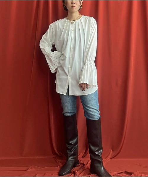 LHELBIE（レルビエ）の「プリーツカフス2WAYシャツ（シャツ/ブラウス・レディース・ブラック/オフホワイト・M）」の15枚目の写真