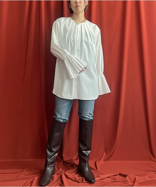 LHELBIE（レルビエ）の「プリーツカフス2WAYシャツ（シャツ/ブラウス・レディース・ブラック/オフホワイト・M）」の21枚目の写真