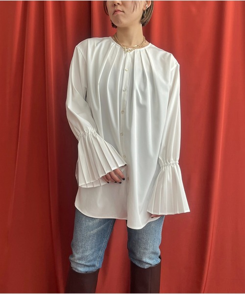 LHELBIE（レルビエ）の「プリーツカフス2WAYシャツ（シャツ/ブラウス・レディース・ブラック/オフホワイト・M）」の22枚目の写真