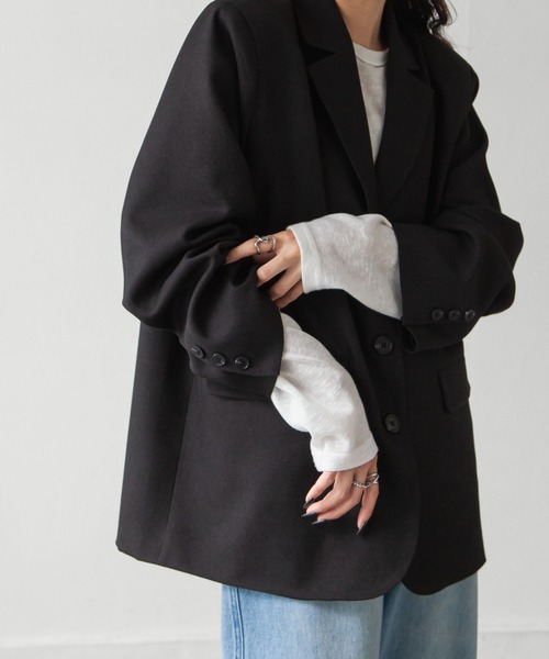 Chillfar（チルファー）の「ルーズテーラードジャケット（テーラードジャケット・レディース・ベージュ/ネイビー/ブラウン/ブラック/グレー・FREE）」の18枚目の写真