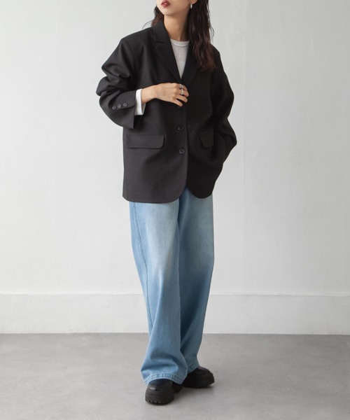 Chillfar（チルファー）の「ルーズテーラードジャケット（テーラードジャケット・レディース・ベージュ/ネイビー/ブラウン/ブラック/グレー・FREE）」の20枚目の写真