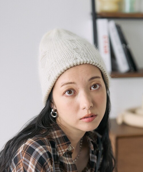FREAK'S STORE(フリークスストア)の「RACAL/ラカル Mohair Damage Layered Knit Cap/モヘア ダメージレイヤード ニットキャップ(ニットキャップ/ビーニー・レディース・ナチュラル/グレー/ブラック/ラベンダー・ONE SIZE)」の5枚目の写真