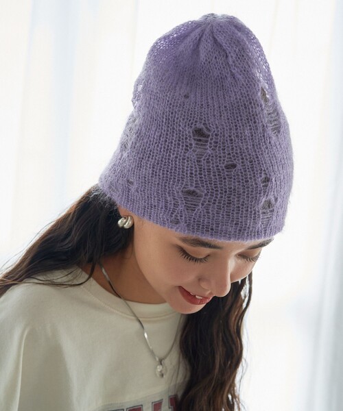 FREAK'S STORE(フリークスストア)の「RACAL/ラカル Mohair Damage Layered Knit Cap/モヘア ダメージレイヤード ニットキャップ(ニットキャップ/ビーニー・レディース・ナチュラル/グレー/ブラック/ラベンダー・ONE SIZE)」の8枚目の写真