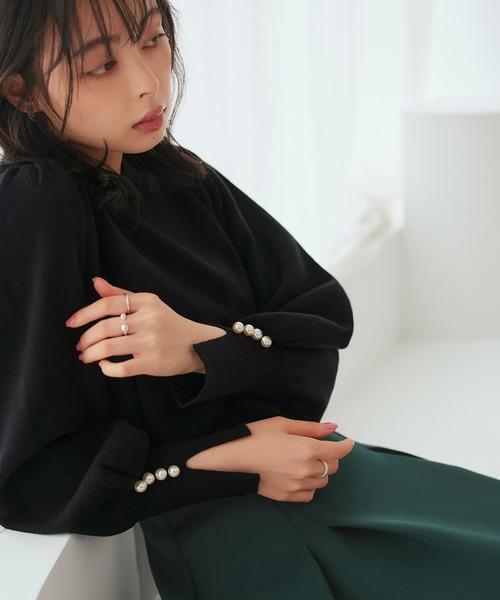 ルイルエブティック RUIRUE BOUTIQUE パールボタンラメパフニット （ペールブルー） ルイルエブティック RUIRUE BOUTIQUE パールボタンラメパフ