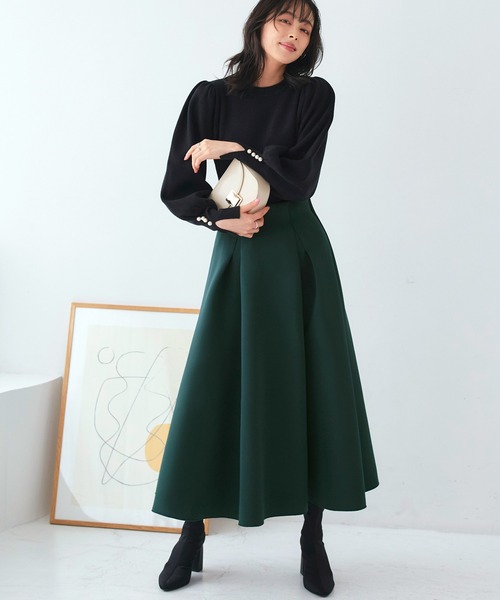 MARC LE BIHAN Vネック異素材フリルカラーニット カーキ フランス製 MARC LE BIHAN Vネック異素材フリルカラー ニット カーキ 【公式通販】