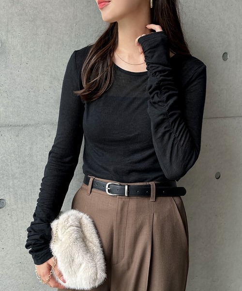 セール】シャーリングシアーリブトップス（Tシャツ/カットソー