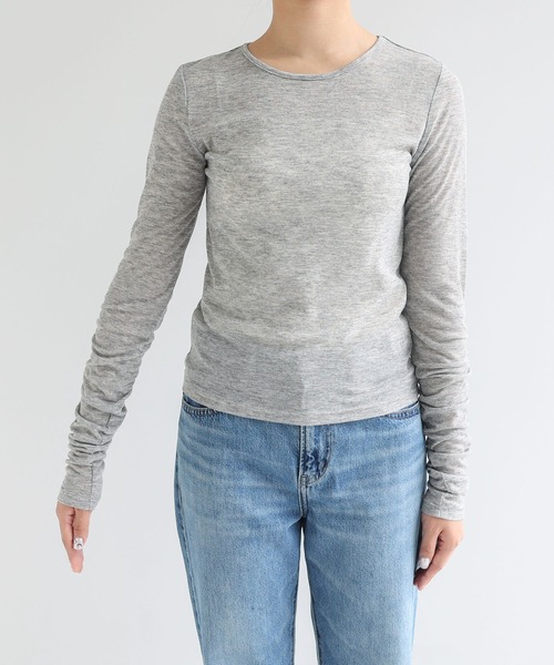 andme(アンドミー)の「シャーリングシアーリブトップス(Tシャツ/カットソー・レディース・杢グレー/アイボリー/ブラック/チャコールグレー・M)」の17枚目の写真