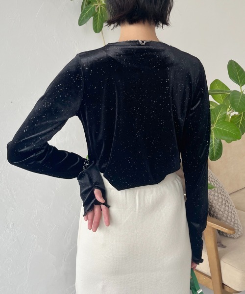 Rejoule（リジュール）の「フィンガーホールラメベロアトップス（Tシャツ/カットソー・レディース・ネイビー/ブラック/チャコールグレー・FREE）」の6枚目の写真