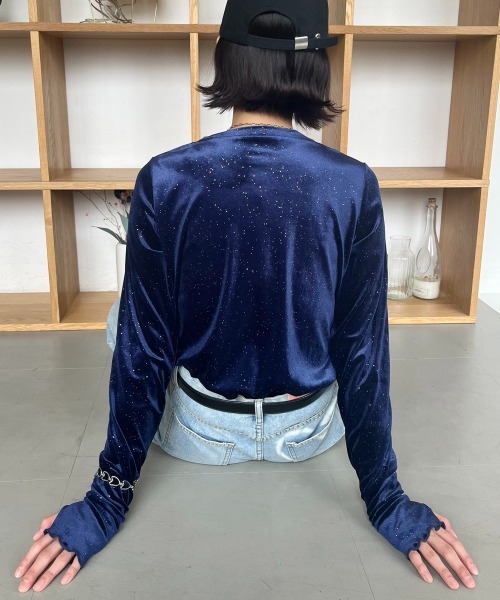 セール】フィンガーホールラメベロアトップス（Tシャツ/カットソー