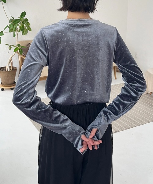 Rejoule（リジュール）の「フィンガーホールラメベロアトップス（Tシャツ/カットソー・レディース・ネイビー/ブラック/チャコールグレー・FREE）」の9枚目の写真