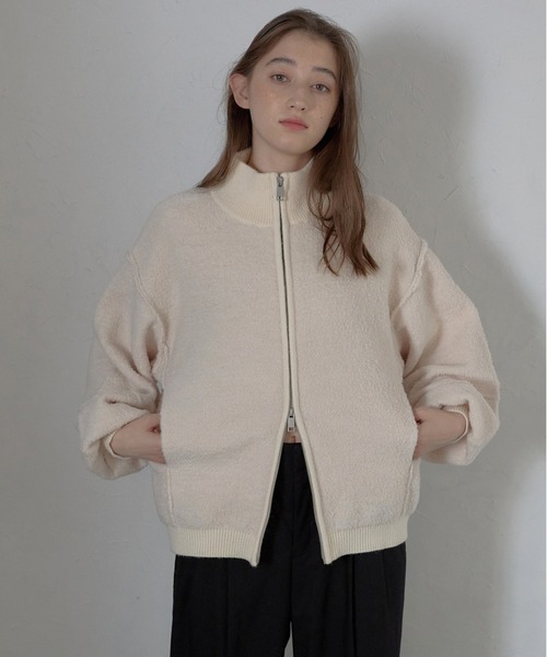 MINERTE】loop yarn high neck knit blouson / アルパカジップ