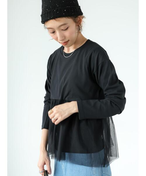 Lugnoncure(ルノンキュール)の「チュールドッキングカットソー(Tシャツ/カットソー・レディース・ブラック/オフホワイト・F)」の2枚目の写真