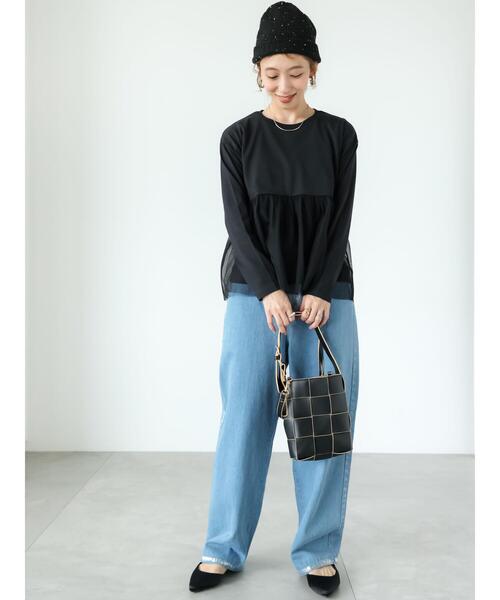 Lugnoncure(ルノンキュール)の「チュールドッキングカットソー(Tシャツ/カットソー・レディース・ブラック/オフホワイト・F)」の6枚目の写真