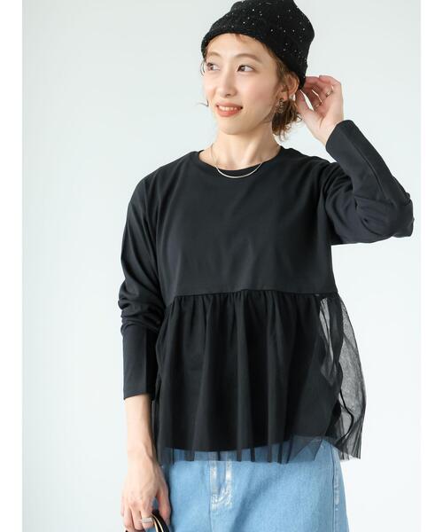 Lugnoncure(ルノンキュール)の「チュールドッキングカットソー(Tシャツ/カットソー・レディース・ブラック/オフホワイト・F)」の8枚目の写真