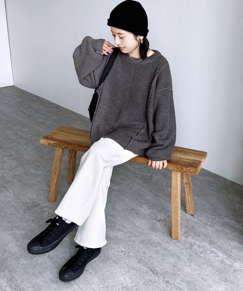 reca（レカ）の「ボリューム袖ワッフルニット（ニット/セーター・レディース・ライム/オートミール/チャコールグレー/レッド・M）」の21枚目の写真