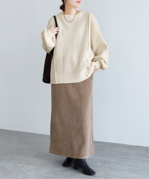 reca（レカ）の「ボリューム袖ワッフルニット（ニット/セーター・レディース・ライム/オートミール/チャコールグレー/レッド・M）」の5枚目の写真