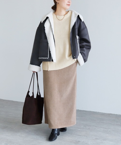 reca（レカ）の「ボリューム袖ワッフルニット（ニット/セーター・レディース・ライム/オートミール/チャコールグレー/レッド・M）」の8枚目の写真