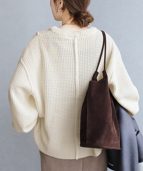 reca（レカ）の「ボリューム袖ワッフルニット（ニット/セーター・レディース・ライム/オートミール/チャコールグレー/レッド・M）」の10枚目の写真