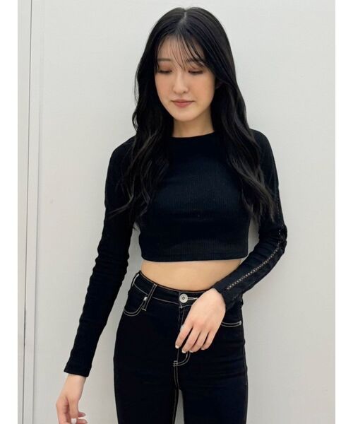 GYDA(ジェイダ)の「Wレースラインリブトップス(Tシャツ/カットソー・レディース・オフホワイト/ブラック・FREE)」の17枚目の写真
