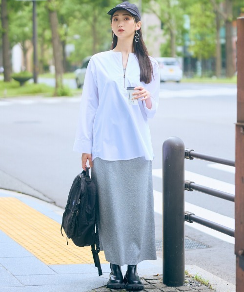 slattgir(スラットジール)の「高身長 ジップアップシャツ(トールサイズ)Essenave(シャツ/ブラウス・レディース・ブラック/オフホワイト・M/L/LL/3L)」の4枚目の写真