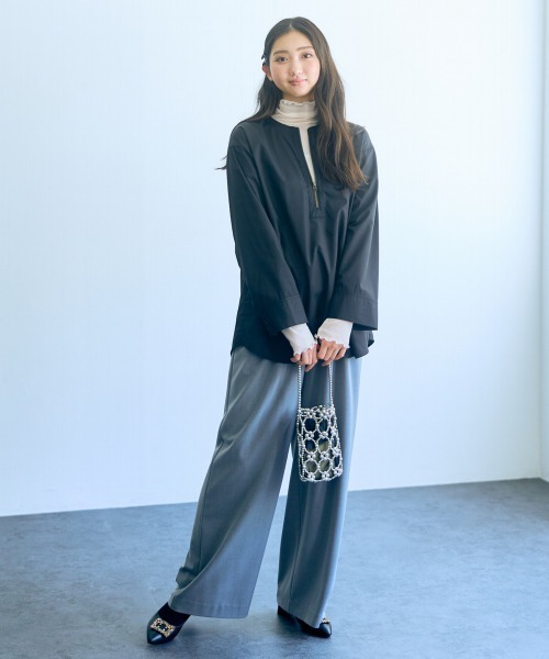 slattgir(スラットジール)の「高身長 ジップアップシャツ(トールサイズ)Essenave(シャツ/ブラウス・レディース・ブラック/オフホワイト・M/L/LL/3L)」の11枚目の写真