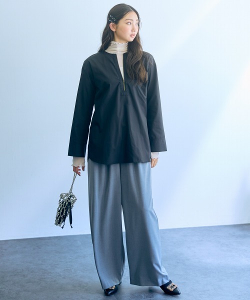 slattgir(スラットジール)の「高身長 ジップアップシャツ(トールサイズ)Essenave(シャツ/ブラウス・レディース・ブラック/オフホワイト・M/L/LL/3L)」の12枚目の写真