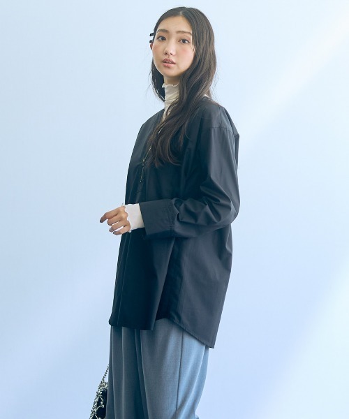slattgir(スラットジール)の「高身長 ジップアップシャツ(トールサイズ)Essenave(シャツ/ブラウス・レディース・ブラック/オフホワイト・M/L/LL/3L)」の13枚目の写真