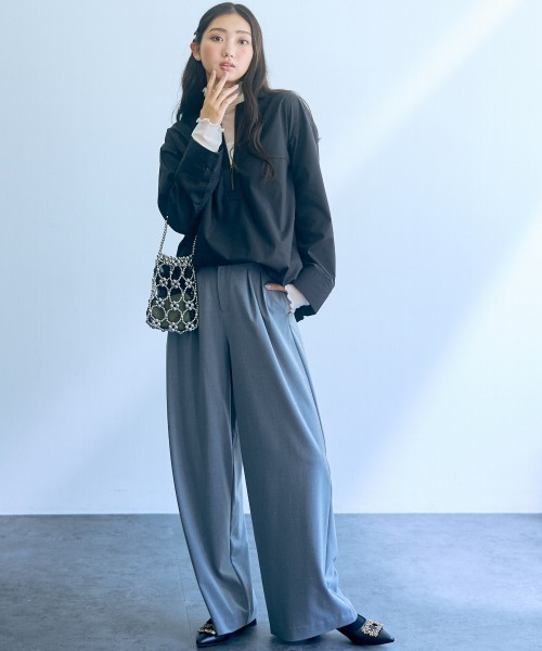slattgir(スラットジール)の「高身長 ジップアップシャツ(トールサイズ)Essenave(シャツ/ブラウス・レディース・ブラック/オフホワイト・M/L/LL/3L)」の14枚目の写真