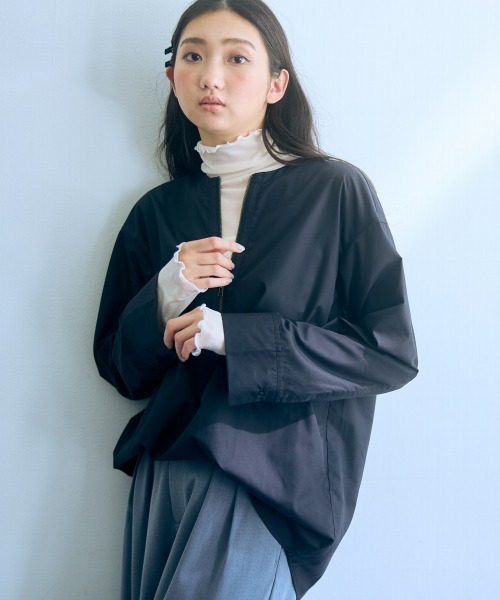 slattgir(スラットジール)の「高身長 ジップアップシャツ(トールサイズ)Essenave(シャツ/ブラウス・レディース・ブラック/オフホワイト・M/L/LL/3L)」の15枚目の写真