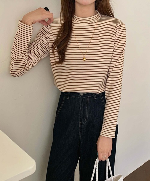 Girly Doll（ガーリードール）の「プチハイネックボーダーカットソー（Tシャツ/カットソー・レディース・ブラック/グレー/ベージュ/ホワイト/ブラウン・FREE）」の15枚目の写真
