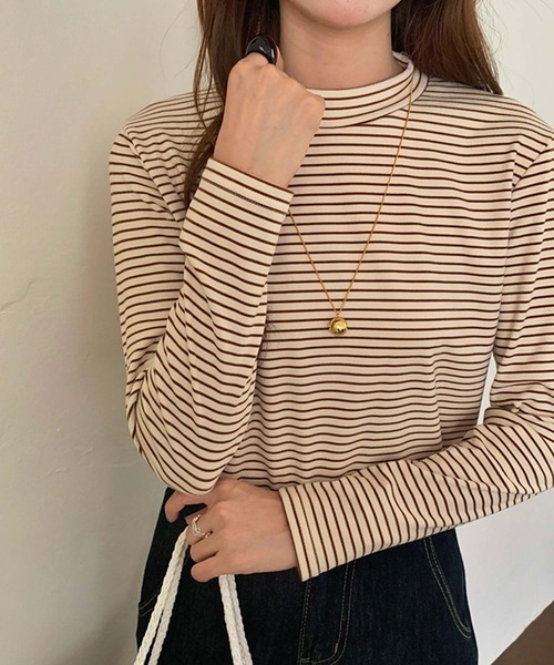 Girly Doll（ガーリードール）の「プチハイネックボーダーカットソー（Tシャツ/カットソー・レディース・ブラック/グレー/ベージュ/ホワイト/ブラウン・FREE）」の17枚目の写真