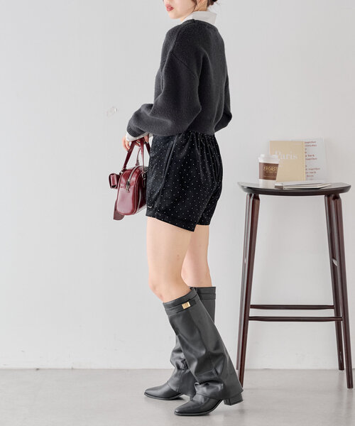 ラインベロアショートフーディー バイカラーコードベロアワイドパンツ クラッシュベロアドロストワイドパンツ(ワイドパンツ)｜パンツ