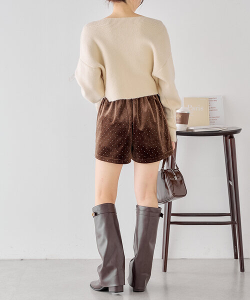 セール】ラインストーンベロアショートパンツ（その他パンツ）｜Chico