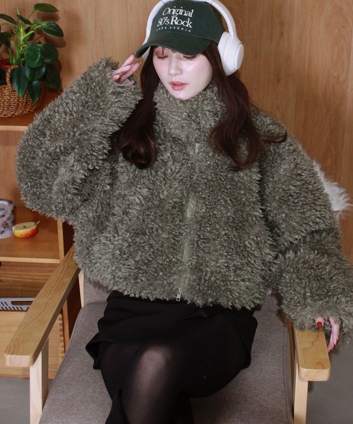 セール】プードルショートコート / 2way ハイネック クロップド丈