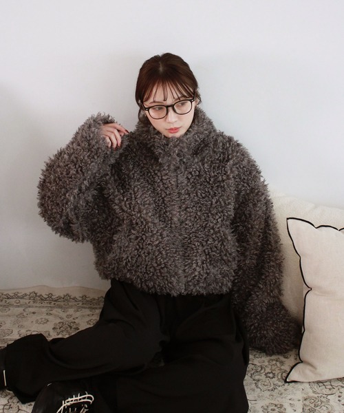 セール】プードルショートコート／poodle fur stand collar short