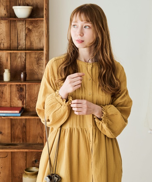 クレープガーゼ フロントタックワンピース　Mサイズ Crisp（クリスプ）の「フロントタックダブルガーゼワンピース