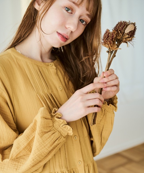 クレープガーゼ フロントタックワンピース　Mサイズ Crisp（クリスプ）の「フロントタックダブルガーゼワンピース