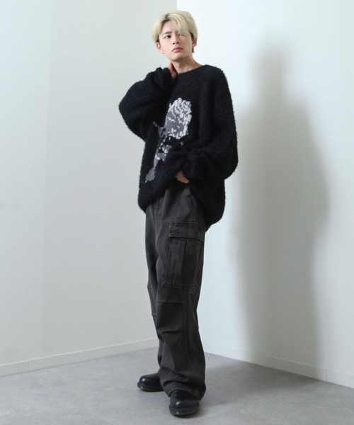 NILWAY（ニルウェイ）の「スラブ デニム ワイド グランジ カーゴパンツ（カーゴパンツ・メンズ・ブルー/ブラック/ブラック系・MEDIUM/SMALL/X-LARGE/LARGE）」の12枚目の写真