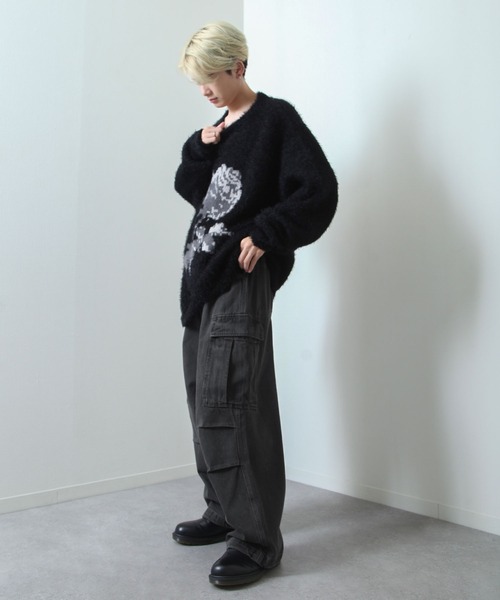 NILWAY（ニルウェイ）の「スラブ デニム ワイド グランジ カーゴパンツ（カーゴパンツ・メンズ・ブルー/ブラック/ブラック系・MEDIUM/SMALL/X-LARGE/LARGE）」の13枚目の写真