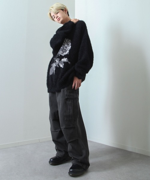 NILWAY（ニルウェイ）の「スラブ デニム ワイド グランジ カーゴパンツ（カーゴパンツ・メンズ・ブルー/ブラック/ブラック系・MEDIUM/SMALL/X-LARGE/LARGE）」の14枚目の写真